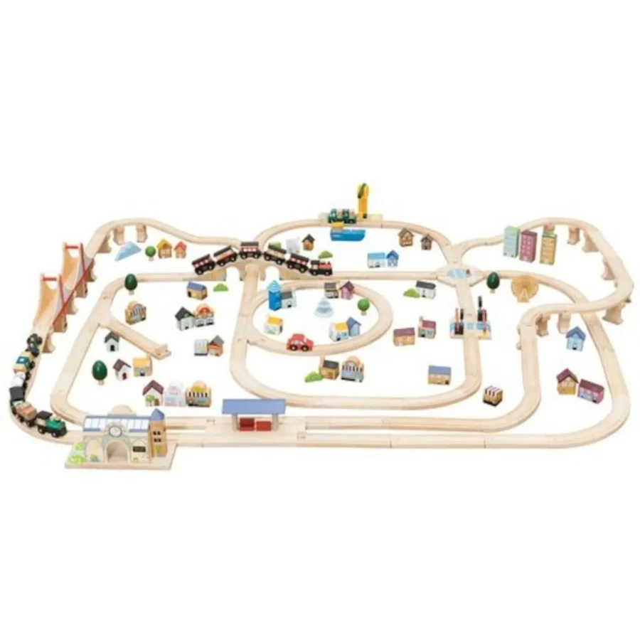 Royal Express Train Set TV700 - 180 pieces with 2 connectable trains, 2 bridges, a car, a truck, a train station, a crane, boats ...