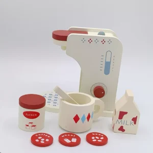 Wooden toy coffee machine with accessories