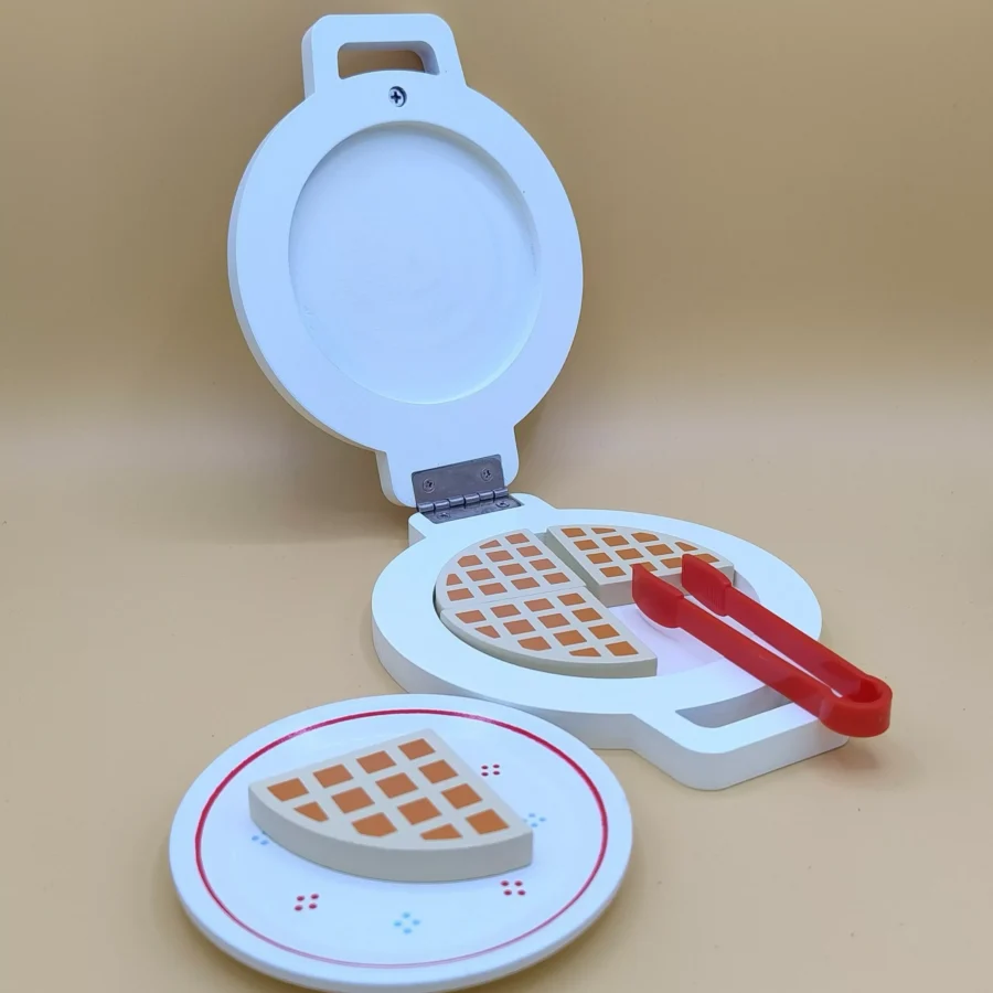Waffle iron with wooden accessories, children's kitchen accessories