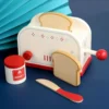 Wooden toy toaster with accessories