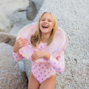 Blackberry | UV beige/purple swimsuit with long sleeves for girls
