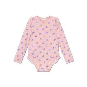 Blackberry | UV beige/purple swimsuit with long sleeves for girls
