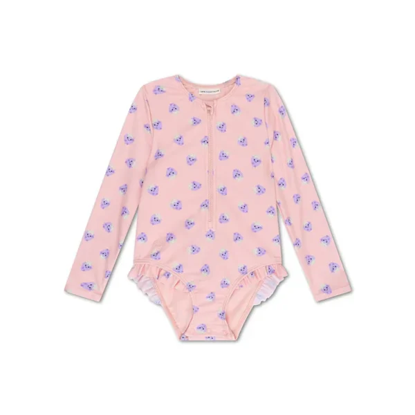 Blackberry | UV beige/purple swimsuit with long sleeves for girls
