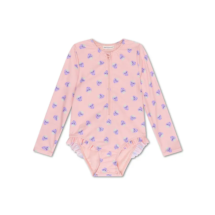 Blackberry | UV beige/purple swimsuit with long sleeves for girls
