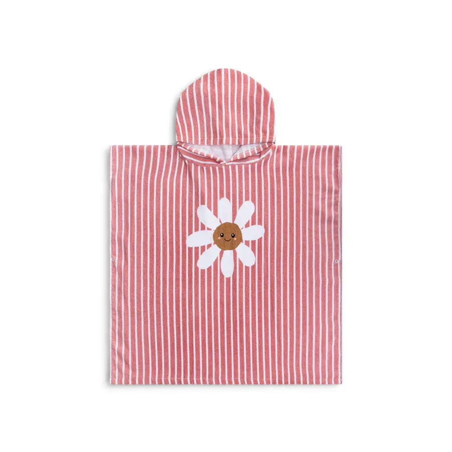 Daisy Flower | Red/White Cotton Beach Poncho 65 x 65 cm