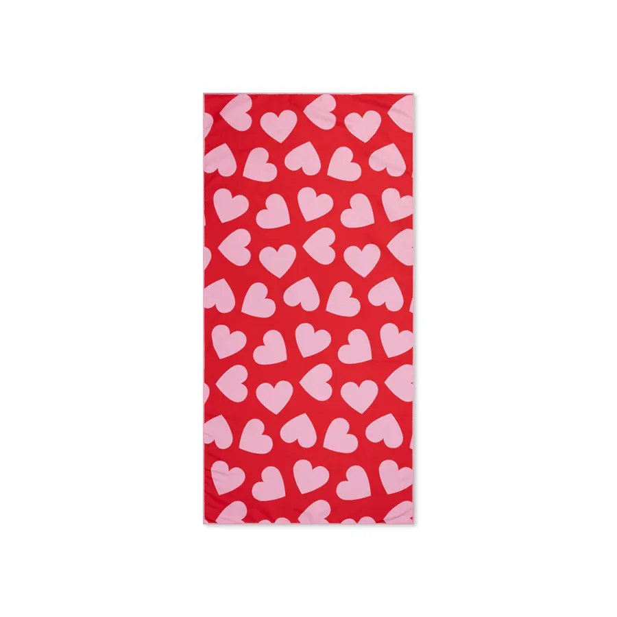 Hearts | Red Microfiber Beach Towel 135 x 65 cm