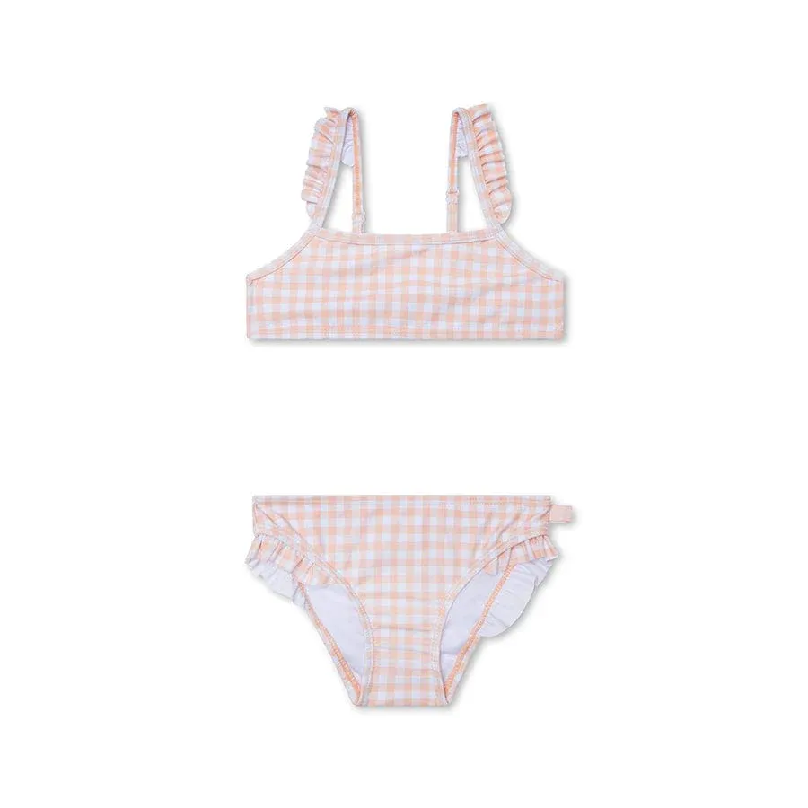 Sunset Grid | Orange/White Girls Beachwear UV Bikini