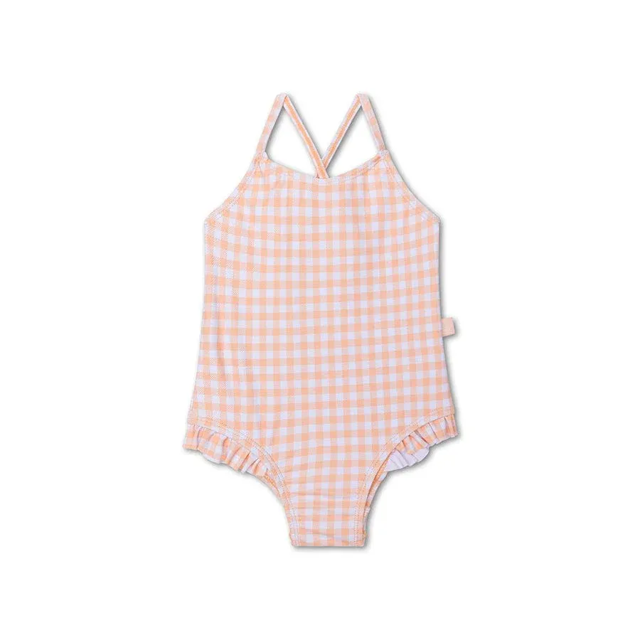 Sunset Grid | Orange/White Girls Swimsuit