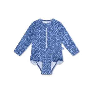 Leopard | Blue UV swimsuit with long sleeves for girls