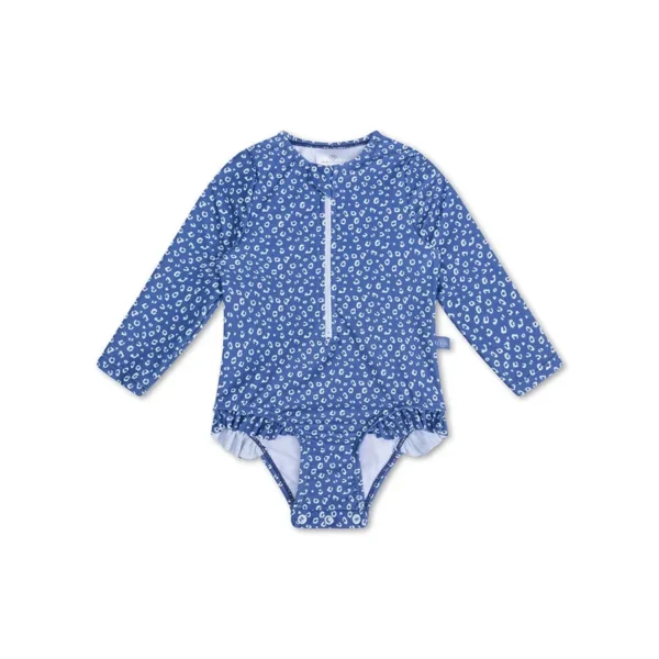 Leopard | Blue UV swimsuit with long sleeves for girls