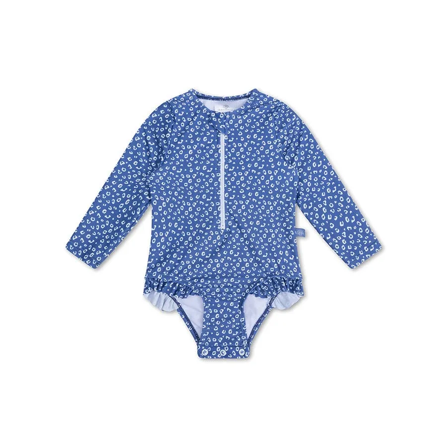 Leopard | Blue UV swimsuit with long sleeves for girls