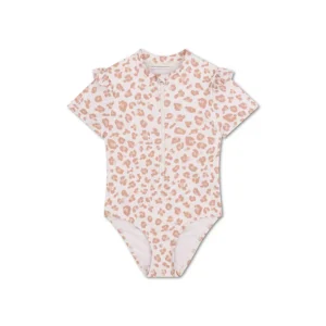 Leopard | UV beige swimsuit with short sleeves for girls