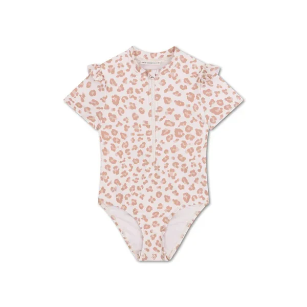 Leopard | UV beige swimsuit with short sleeves for girls