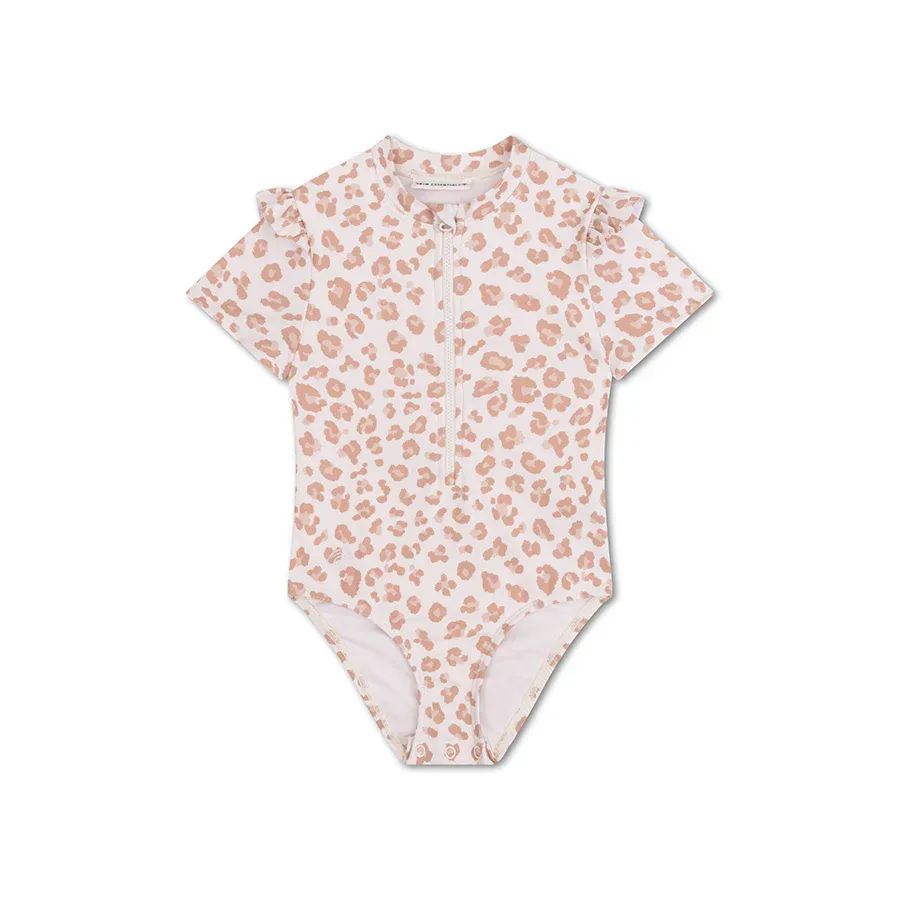 Leopard | UV beige swimsuit with short sleeves for girls