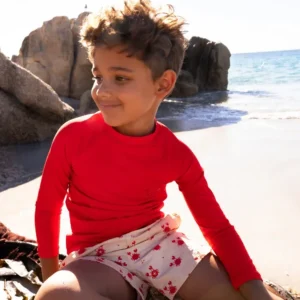 Crabby | Beige/Red UV Swim Shirt with Long Sleeves
