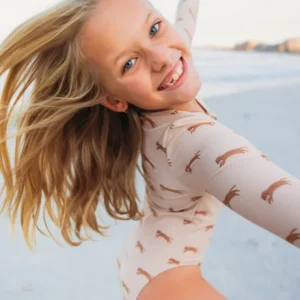 Roamer | UV beige swimsuit with long sleeves for girls