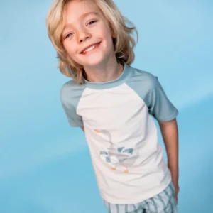 Resort Stripe | Green UV Swim Shirt with Short Sleeves