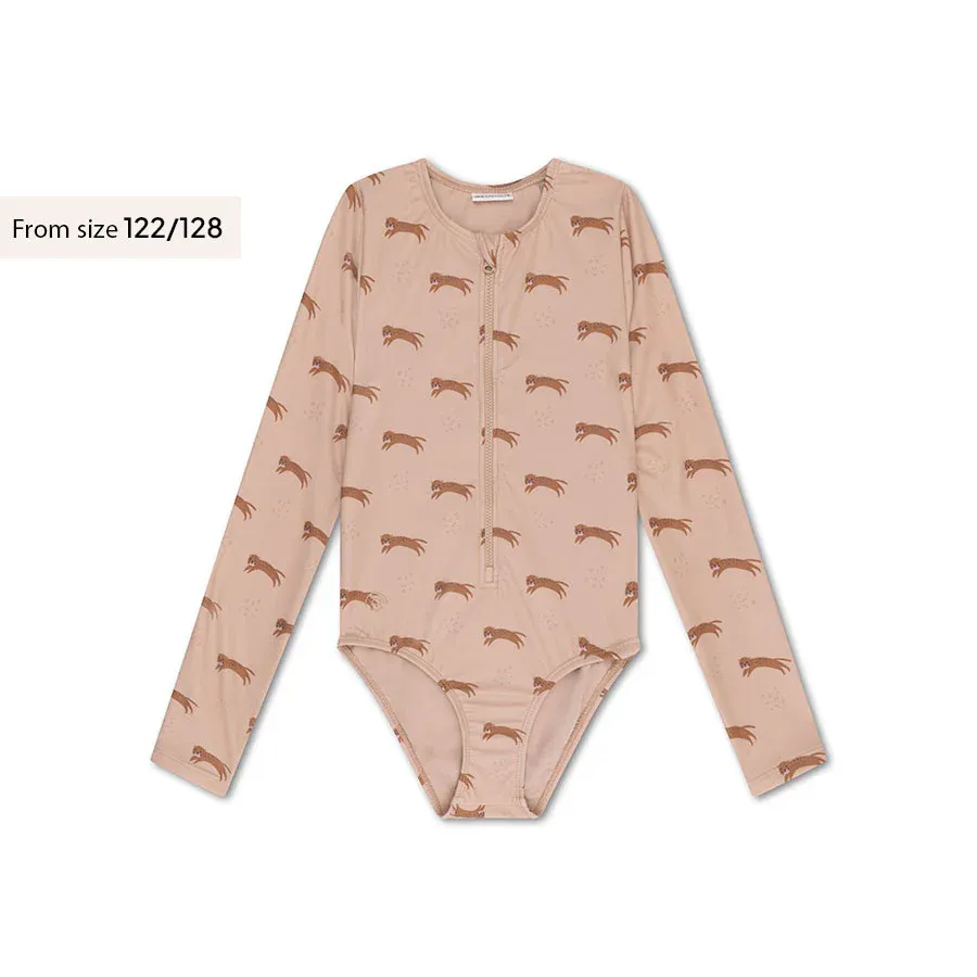 Roamer | UV beige swimsuit with long sleeves for girls