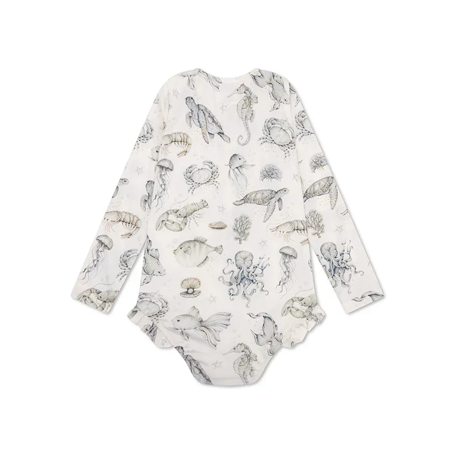 Sea Life | Girls' White UV Swimsuit with Long Sleeves