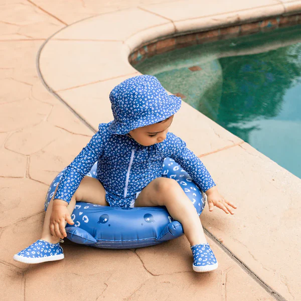 Leopard | Blue UV swimsuit with long sleeves for girls