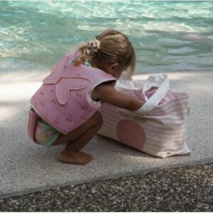 Kids Canvas Beach Bag Strawberry Sunshine Pink Stripe