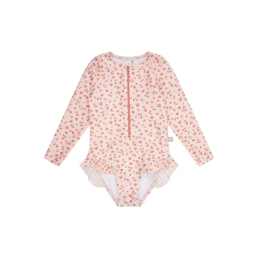 Leopard | UV Swimsuit Pink for girls with long sleeves