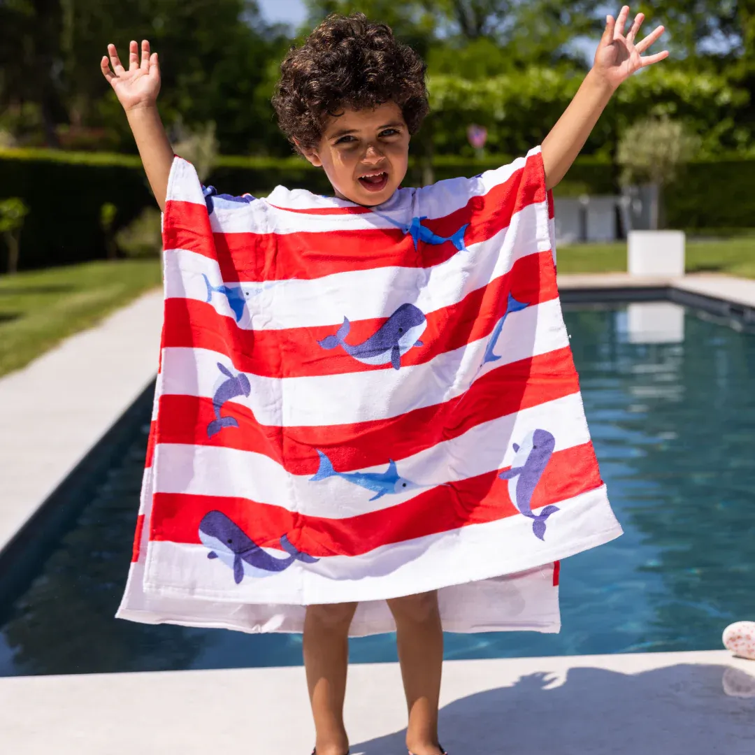 Ocean Stripes | Red/White Beach Poncho 65 x 65 cm
