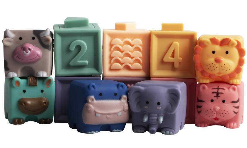 Magni | Soft Stacking Blocks w. numbers and animals 12 pcs