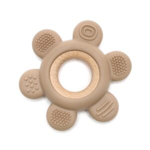 Soft & Hard Flower Wood & Silicone Teether | KHAKI
