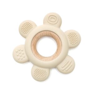 Soft & Hard Flower Wood & Silicone Teether | SAND