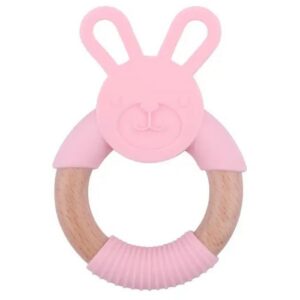 Baby Wood & Silicone Teether | Bunny | PINK