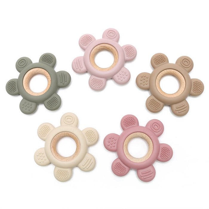 Soft & Hard Flower Wood & Silicone Teether | SAND