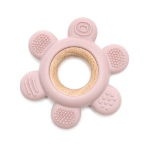 Soft & Hard Flower Wood & Silicone Teether | BLUSH