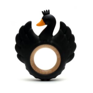 Soft & Hard | SWAN Wood & Silicone Teether | BLACK