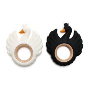 Soft & Hard | SWAN Wood & Silicone Teether | BLACK