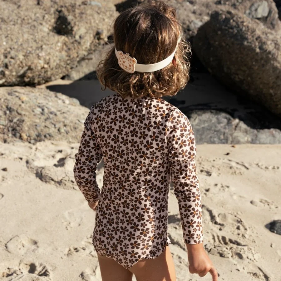 UV Swimsuit Girls With Long Sleeves - Orange - Wild Flower