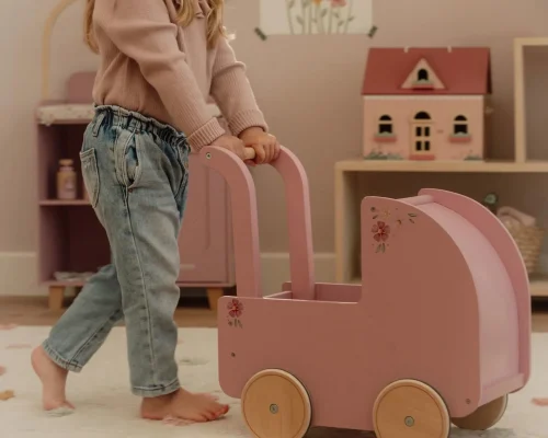 Wooden doll stroller - Pink - Essentials2